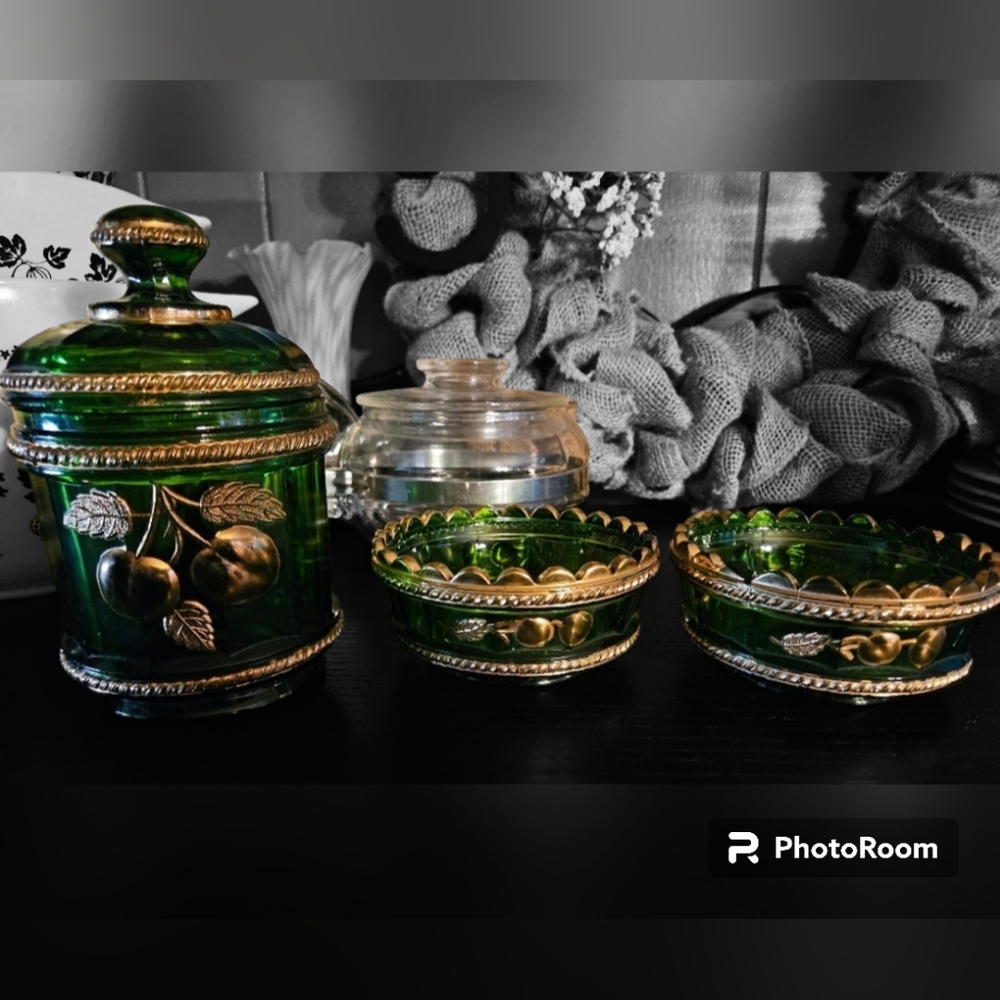 Northwood Golden Peach Sugar Spooner and Finger Bowls